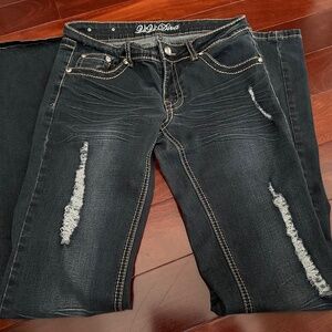 ViVi DIVA Juniors Low Rise Dark Distressed Boot Cut Flared Jeans Size 9 EUC
